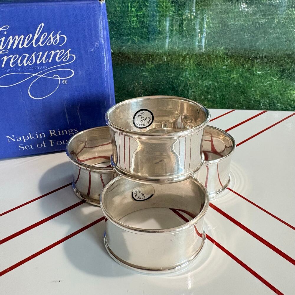 Timeless Treasures Silverplate Napkin Rings Set of 4 Boxed